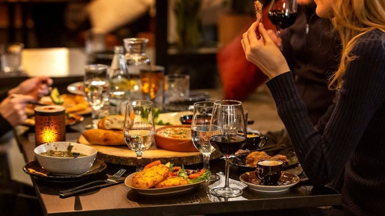 Georgian food and wine on a table