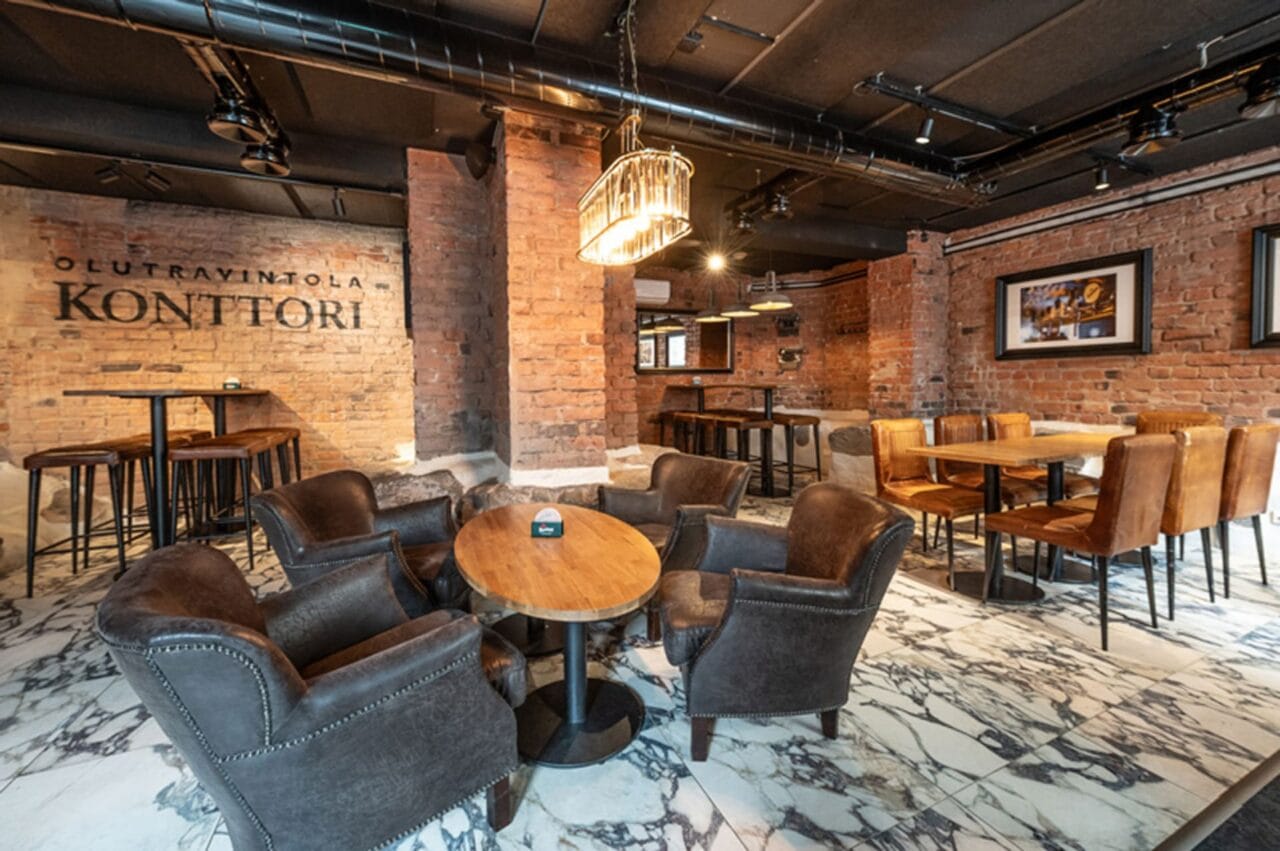 Old brick walls, cozy cheers and tables
