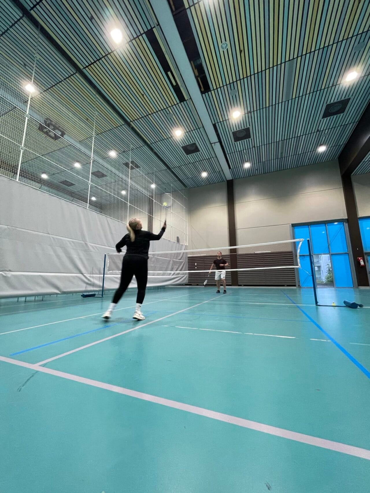Indoors Badminton court.