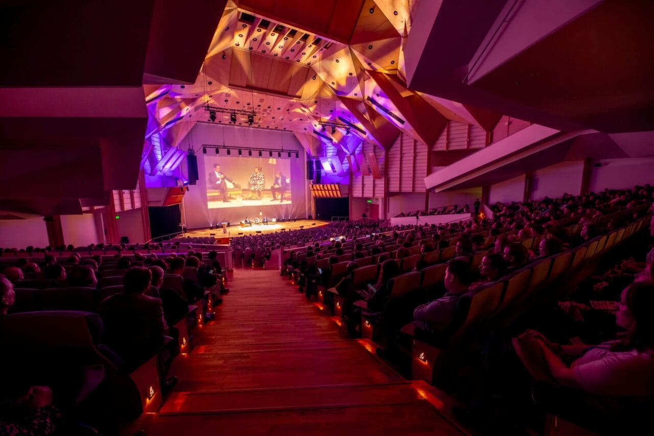 Audience attending a panel discussion in Tampere Hall’s Main Auditorium.