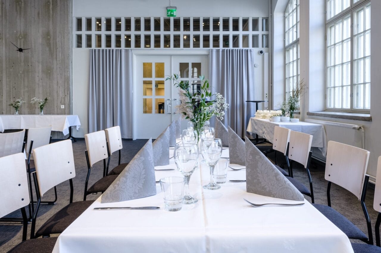 Tables are set for festivities.