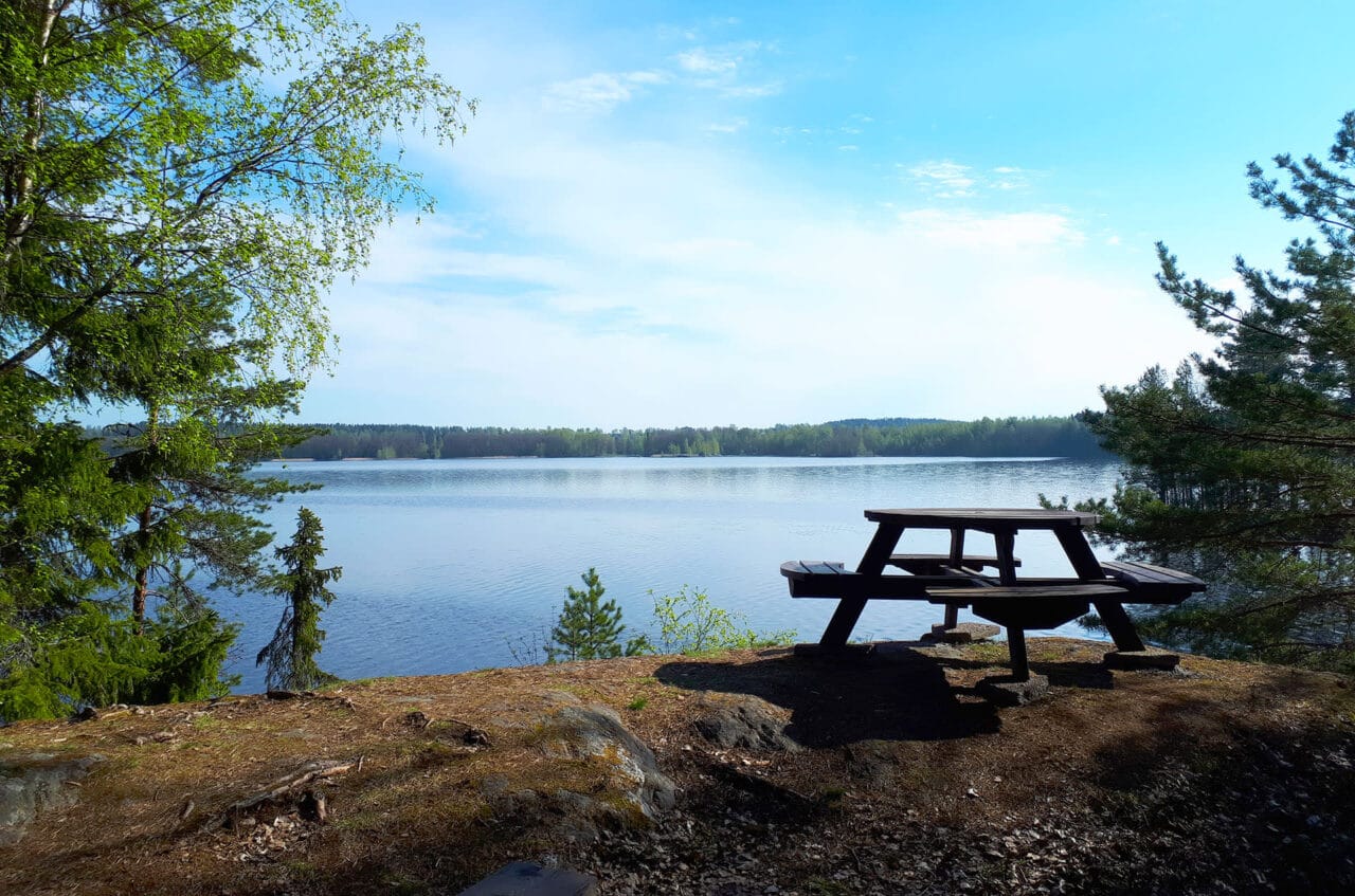 Pappilanniemi nature path by the lake in summer
