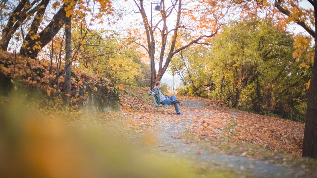 Man sitting on a bench.