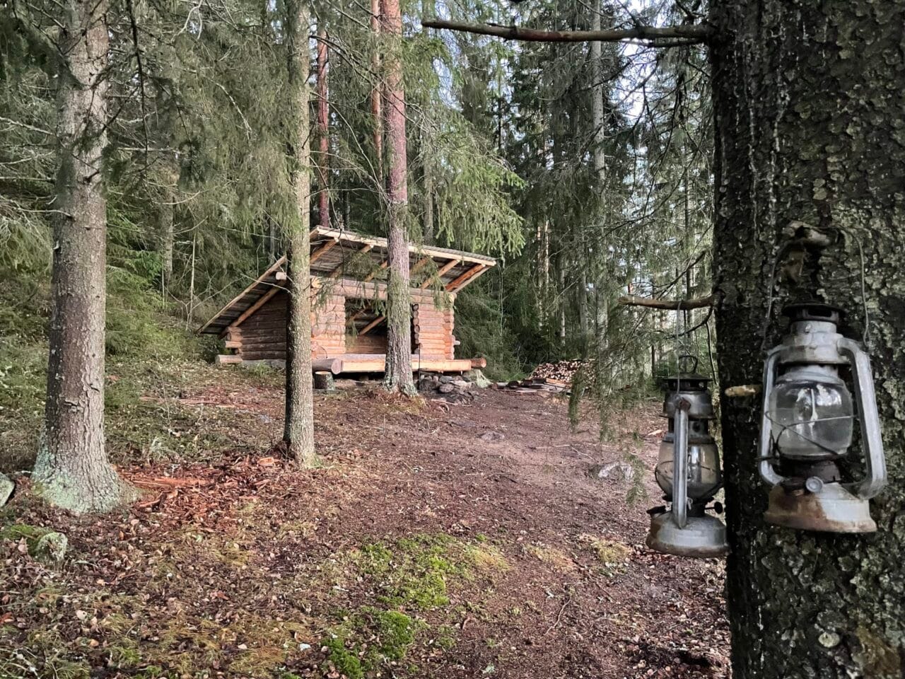 Laavua ympäröi kaunis metsä. The shelter is surrounded by a beautiful, peaceful forest.