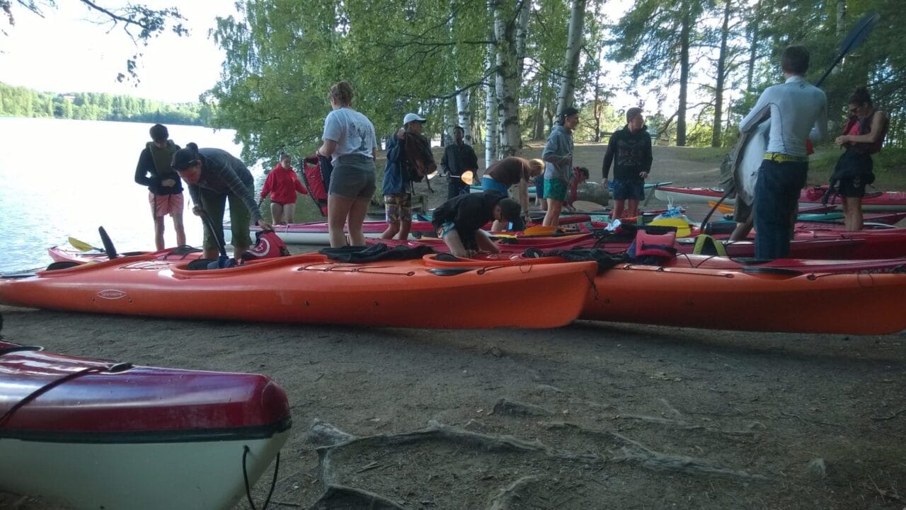 Participants of basic kayak course for beginners